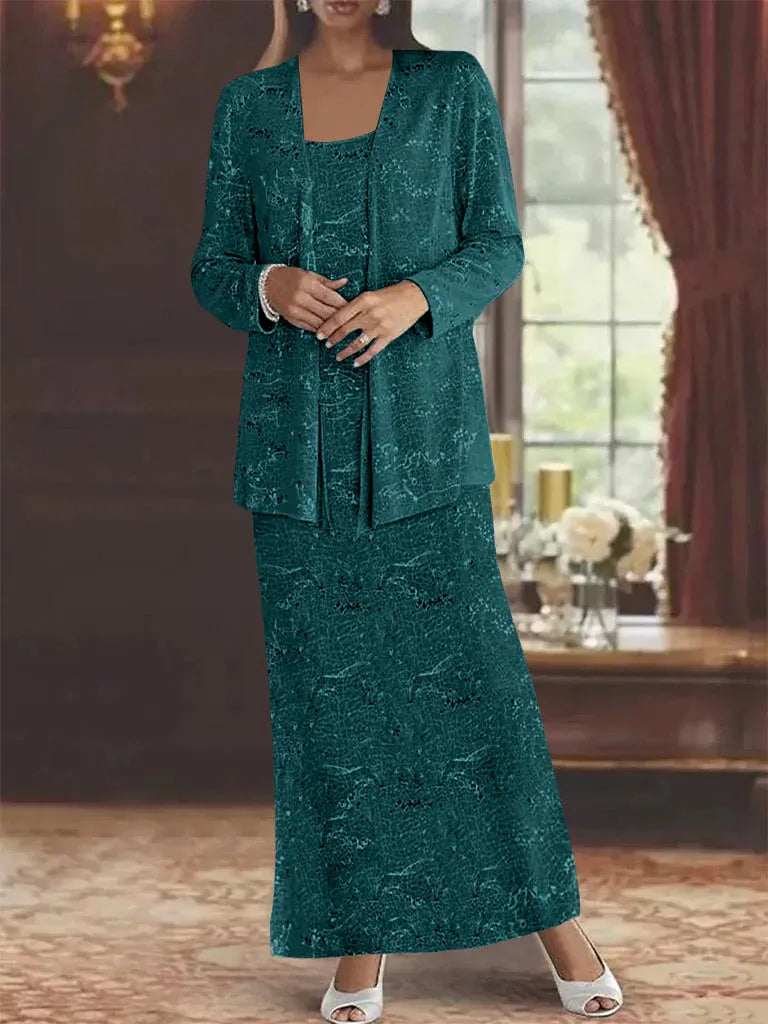 Robes de mère de la mariée en mousseline avec paillettes et veste 