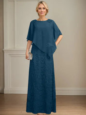 Sheath/Column Scoop Floor-Length Chiffon Lace Mother of the Bride Dress With Sequins Beading