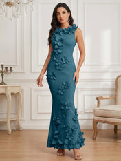 Romantic Pink Sleeveless 3D Floral Mermaid Gown