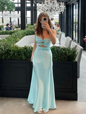 Yellow Strapless Knot Front Satin Fitted Long Prom Party Dress
