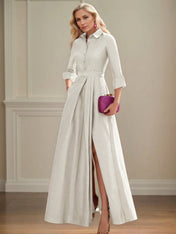 A Line High Neck 3/4 Sleeves Floor Length Mother of the Bride Dresses