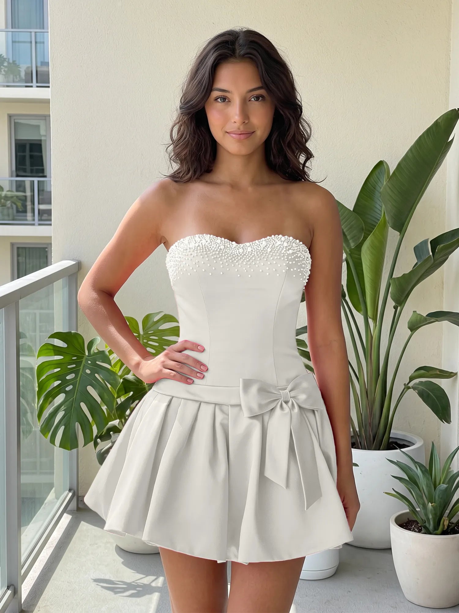 Fuchsia Pearl Corset Short Homecoming Dresses Large Waist Bow Lace Up Back
