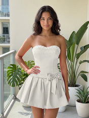 Fuchsia Pearl Corset Short Homecoming Dresses Large Waist Bow Lace Up Back