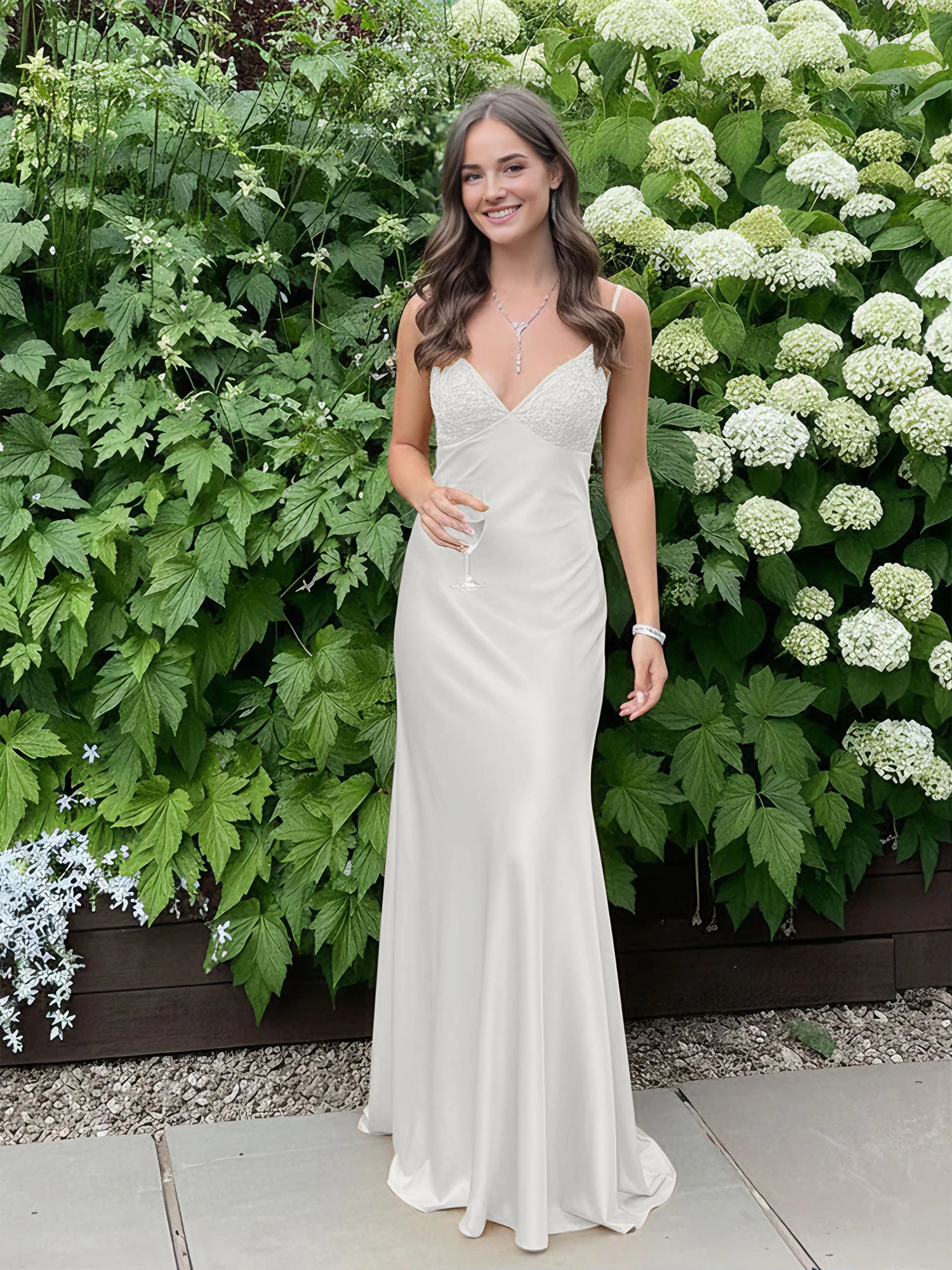 Blue A Line V-neck Beaded Back Tie Long Prom Dress