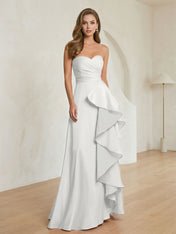 Formal Evening Dress Blush Strapless Ruffle Maxi Dress Gown