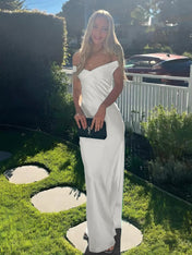 Aqua Mermaid Off The Shoulder Sheath Satin Long Prom Dress