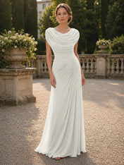 Cowl Neck Mermaid Evening Dresses with Flowing Floor-Length Skirt