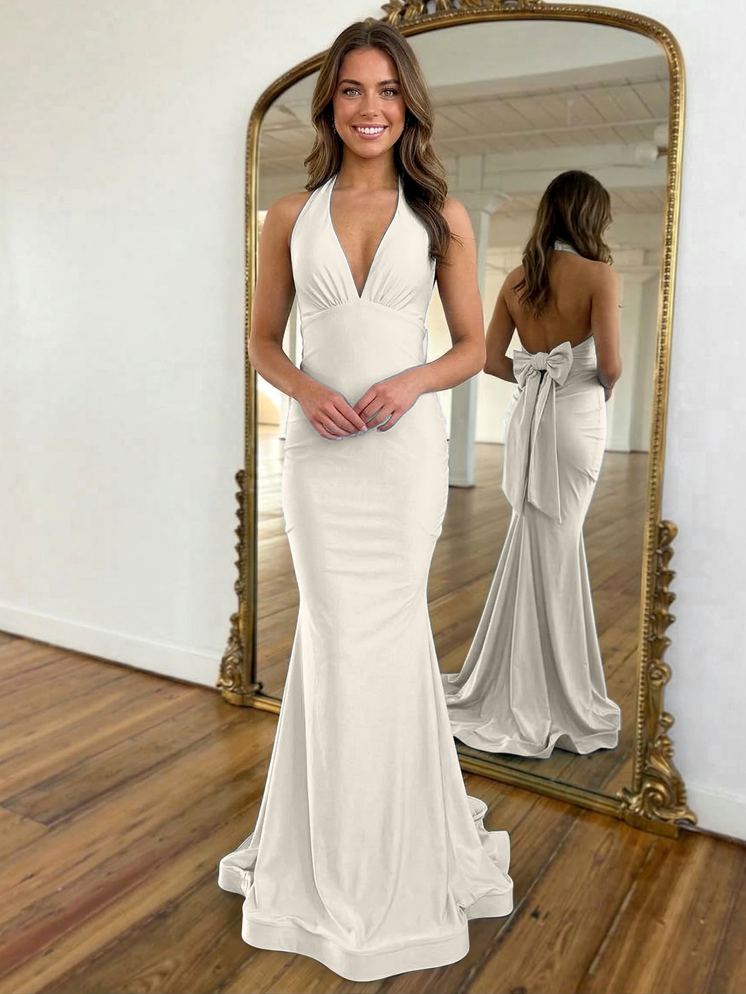 Light Blue Mermaid Halter Backless Long Prom Dress