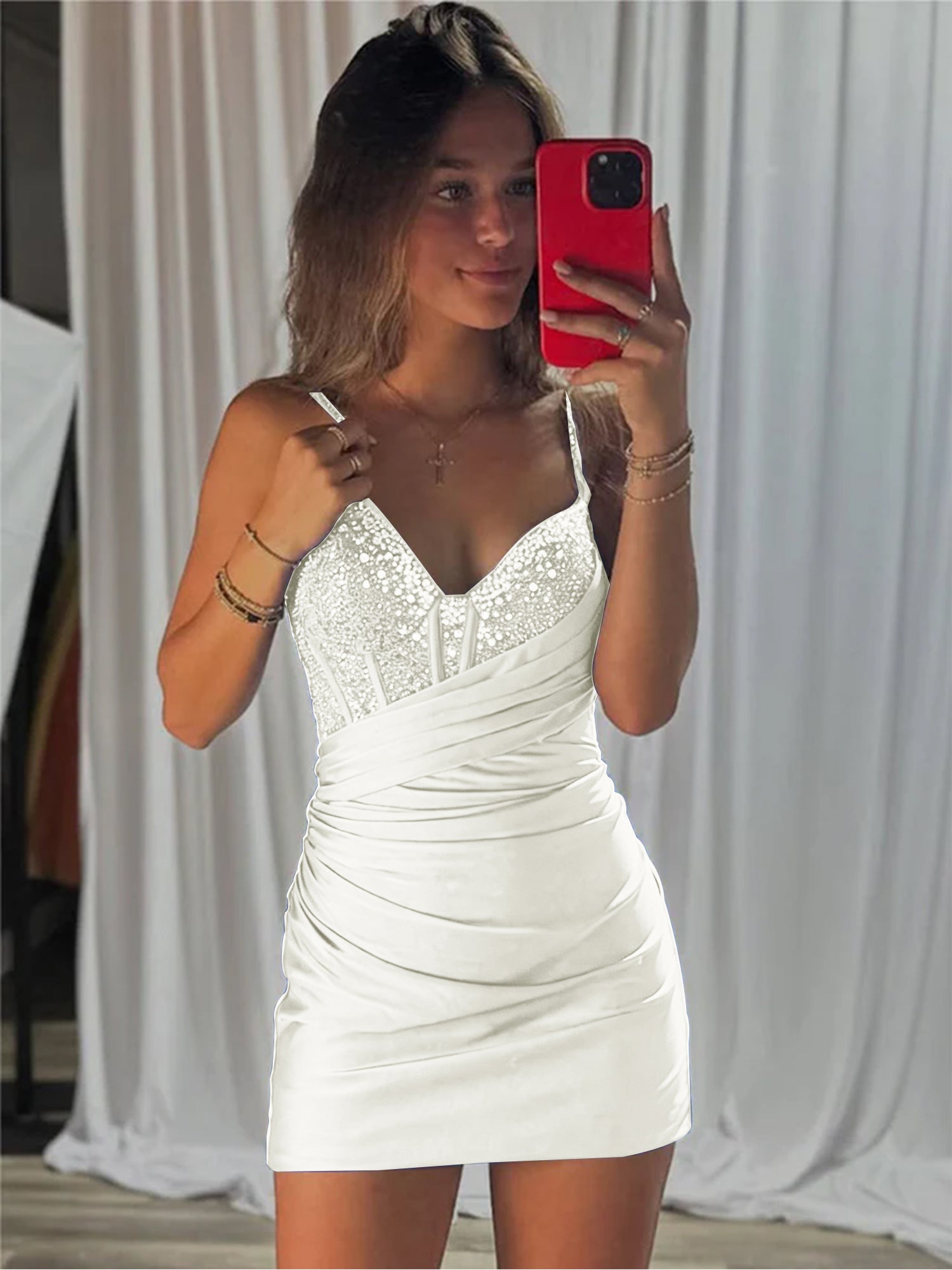 Beaded V Neck Corset Bodice Homecoming Dress