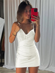Beaded V Neck Corset Bodice Homecoming Dress
