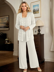 Chiffon Mother of the Bride Pantsuits with Jacket & Sequins