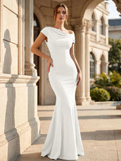 Black One Shoulder Maxi Dresses with Pleat Mermaid Formal Dress