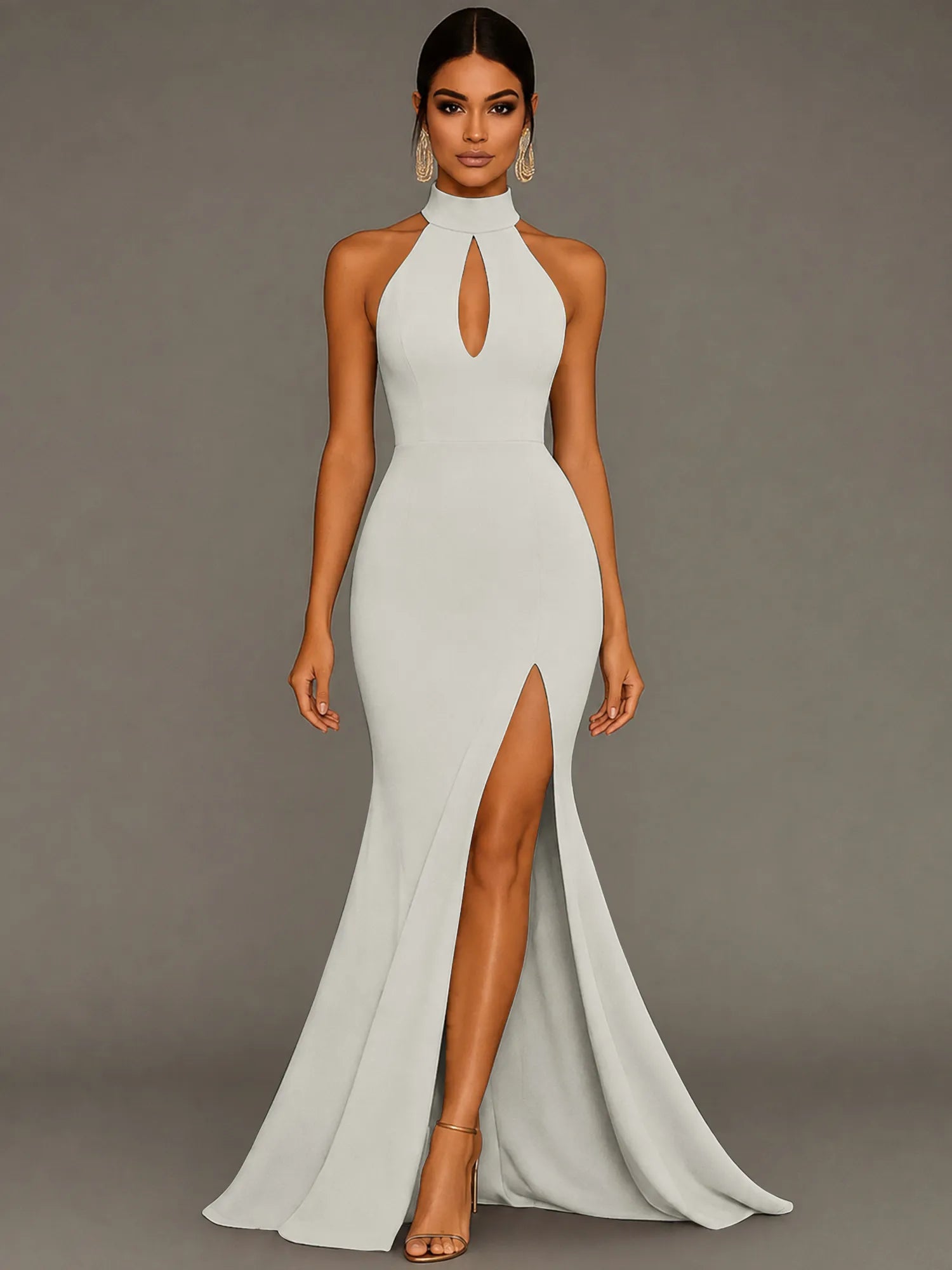 Mermaid Halter Neck Satin Formal Dress with Slit