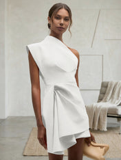 Purplish blue Ruched One Shoulder Sleeveless A-line Mini Homecoming Dress
