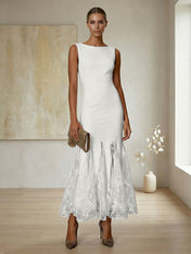 Elegant Formal Evening Gown Lilac Sleeveless Midi Dress with Embroidered Lace Godets