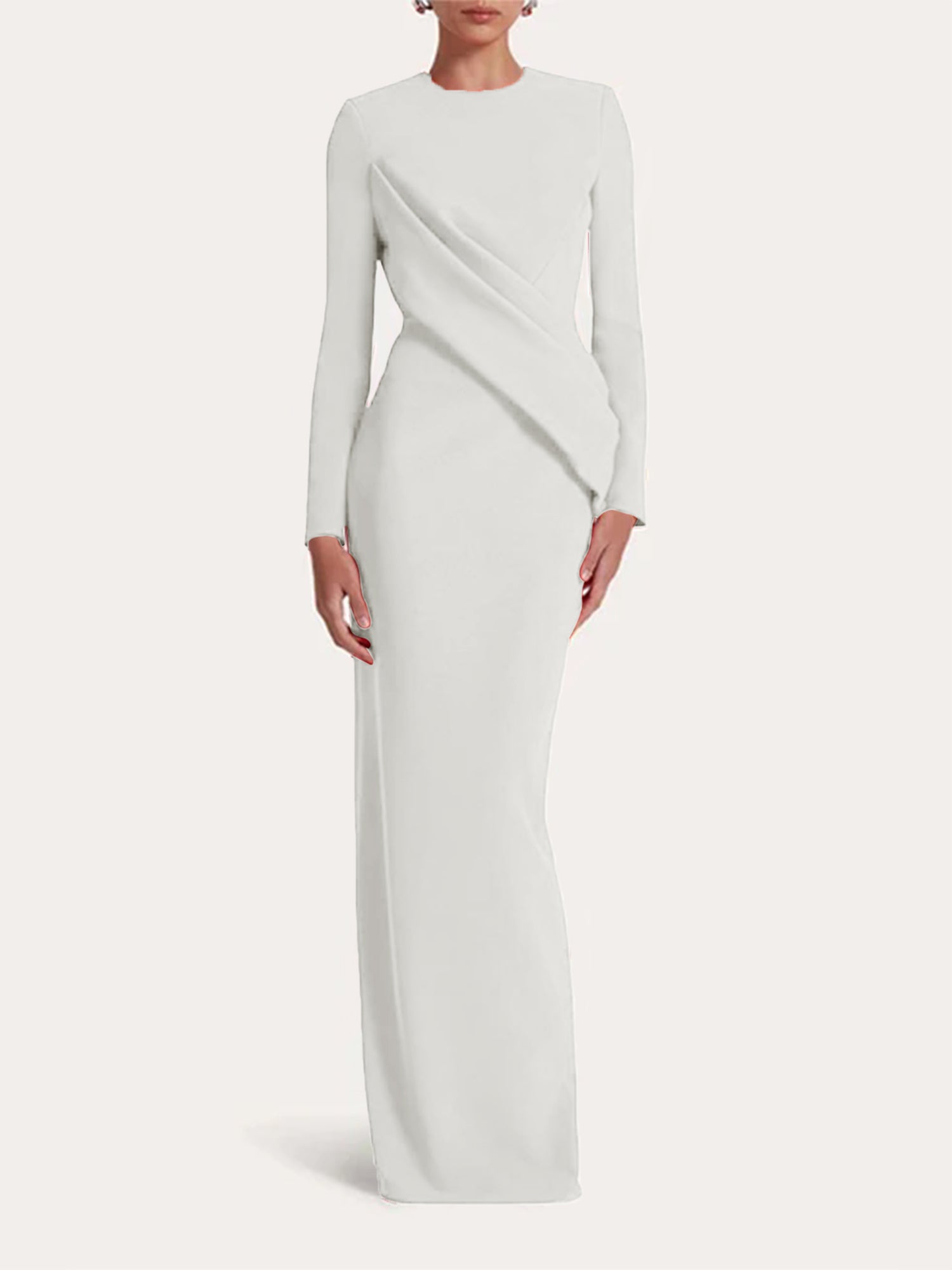 Red Sheath/Column Scoop Long Sleeves Chiffon Floor-Length Ruffles Formal Dress