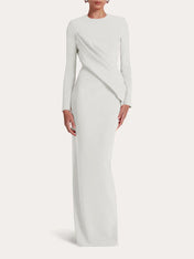 Red Sheath/Column Scoop Long Sleeves Chiffon Floor-Length Ruffles Formal Dress