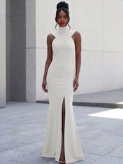 High-Neck Cross-Bodice Sleeveless Maxi Dress