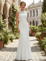 Pure White Sequin Neckline Sleeveless Mermaid Maxi Dress Gown