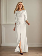 Robe fourreau en crêpe extensible prune pour mère de la mariée 