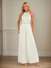 Jumpsuits Halter Floor-Length Satin Wedding Dress