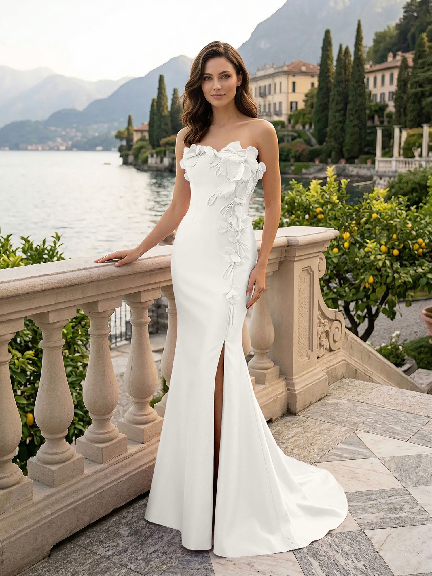 Pink Sweetheart Neckline 3D Flower Embellished Mermaid Evening Gown Maxi Dress