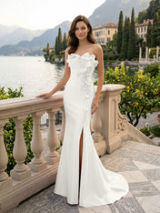 Pink Sweetheart Neckline 3D Flower Embellished Mermaid Evening Gown Maxi Dress