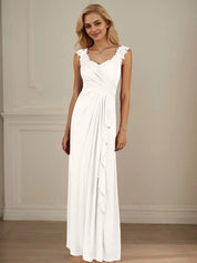 Robe en maille plissée champagne coupe trapèze avec décolleté en cœur 