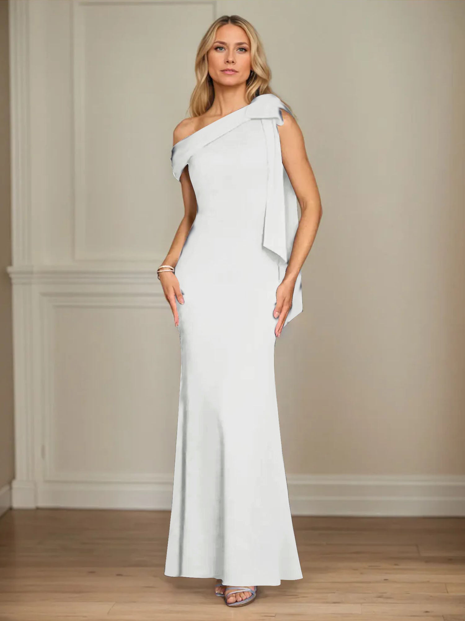 Mermaid One Shoulder Sleeveless Stretch Crepe Mother of the Bride Dress With Bow