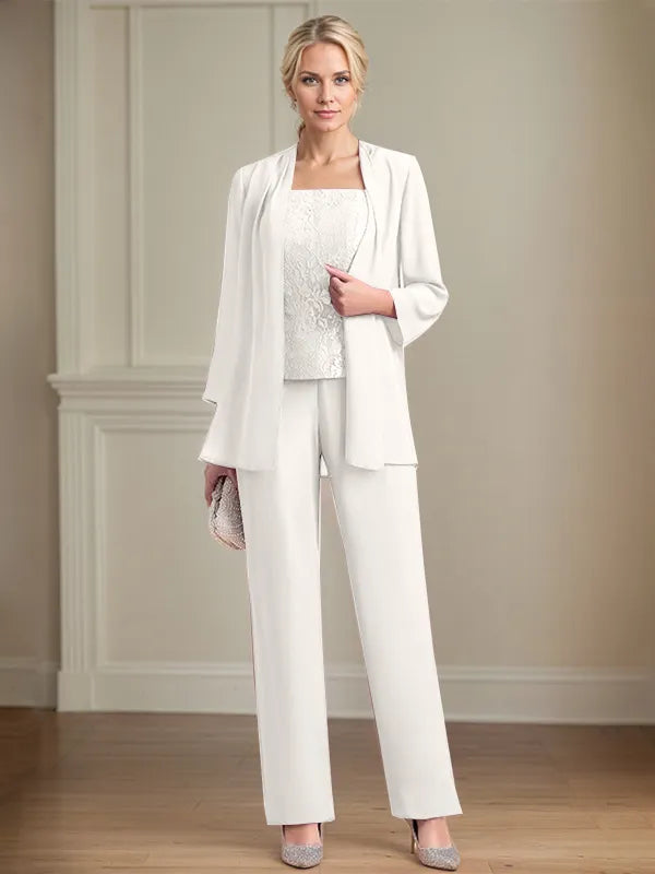 Chiffon Square Neck Sleeveless Floor Length Mother of the Bride Pantsuits