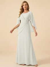 Sage Green Chiffon Beaded Mother of the Bride Dress with Cape Sleeves