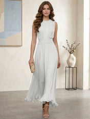 Ethereal Formal Evening Dress Ice Blue Pleated Chiffon Maxi Gown