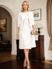 Sheath/Column Scoop Knee-Length Chiffon Mother of the Bride Dress With Pleated Sequins