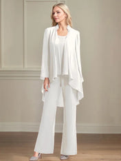 Chiffon Scoop Neck Long Sleeves Floor Length Mother Of The Bride Pantsuits