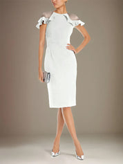 Sheath/Column Stretch Crepe Scoop Short Sleeves Knee Length Dress