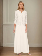 Glitter Lace & Satin Skirt Jacket Dress with Open Jacket