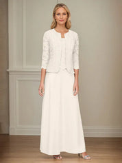Robe veste en dentelle pailletée et jupe en satin avec veste ouverte 
