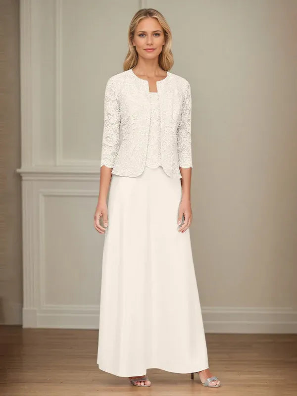 Robe veste en dentelle pailletée et jupe en satin avec veste ouverte 