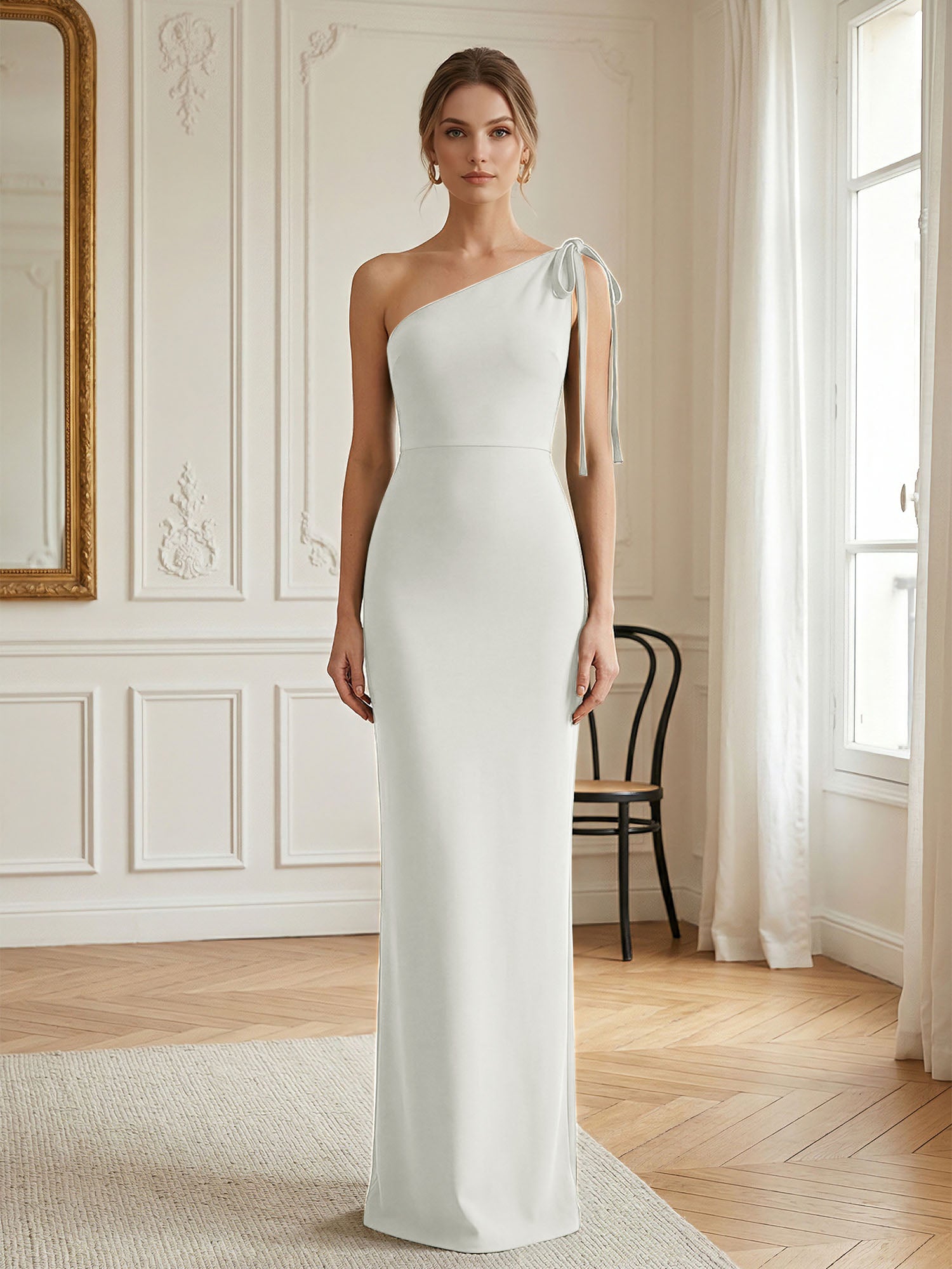 Green Formal Evening Dress Sheath One Shoulder Sleeveless Maxi Dress Gown