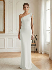 Green Formal Evening Dress Sheath One Shoulder Sleeveless Maxi Dress Gown