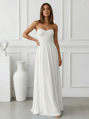 Light Blue Sweetheart Chiffon A Line Maxi Dress with Pleat