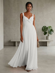 Elegant Soft Blush Twist-Front Chiffon Maxi Gown