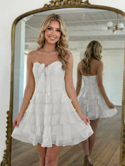 Chiffon A Line Tiered Short Homecoming Dress with Ruffles
