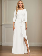 Sheath/Column Scoop Floor-Length Stretch Crepe Dress With Cascading Ruffles Appliques