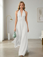 Elegant Sage Green Halter Chiffon Maxi Gown