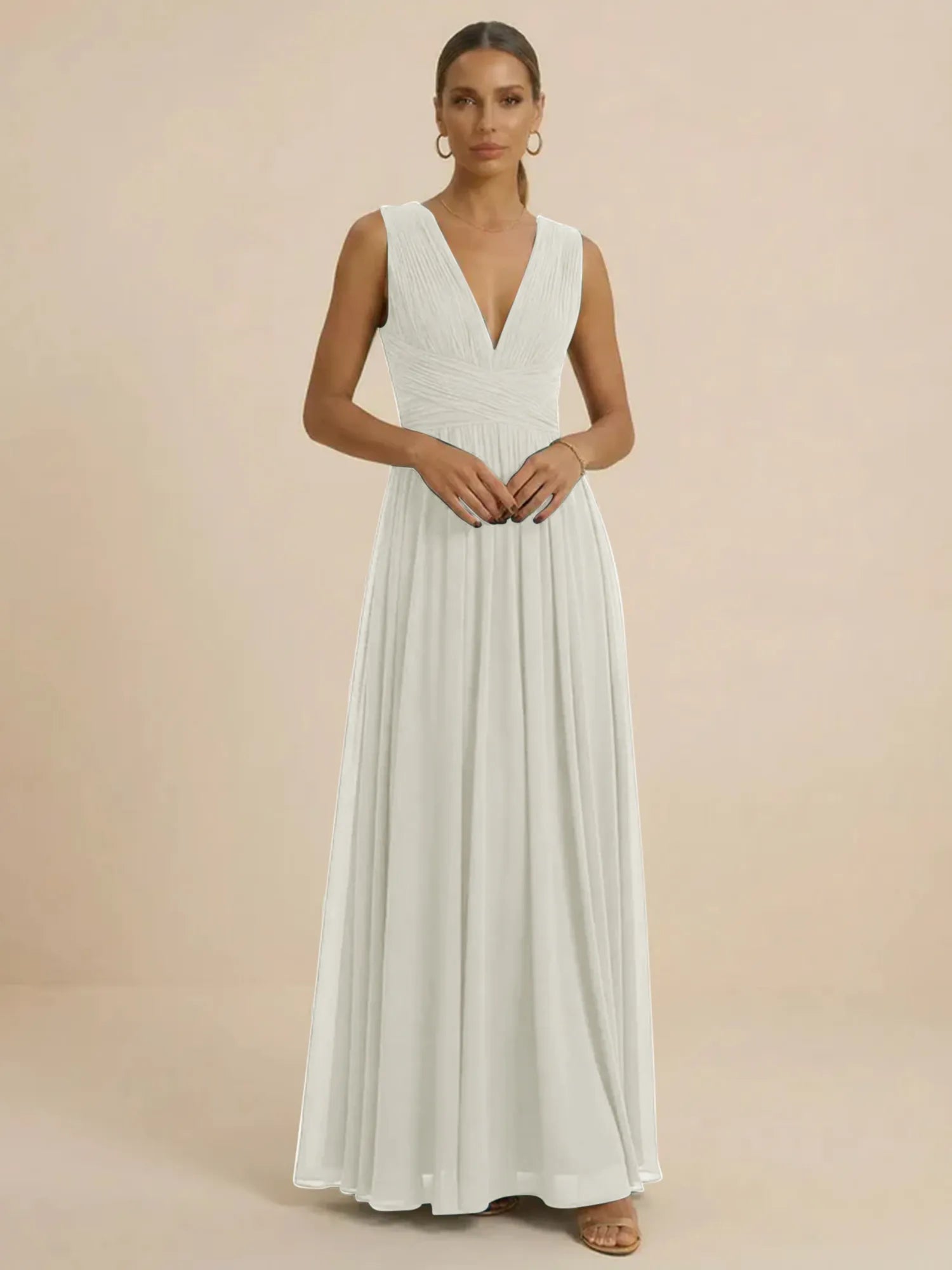Teal Pleated V-Neck Chiffon Evening Gown with Ruched