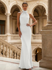 Navy Blue Halter Neck Maxi Dresses Mermaid Evening Dress