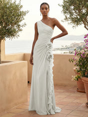 One Shoulder Pleat Mermaid A Line Ruffle Evening Dresses