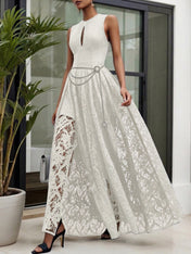 Midnight Black Lace Hollow Out Crew Neck Sleeveless A-Line Maxi Dress