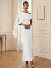 Elegant Mint Green One-Shoulder Chiffon Mermaid Formal Evening Dress with Cape and Ruffles